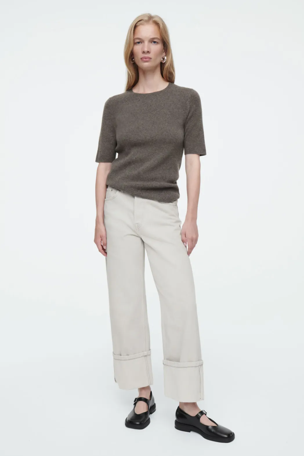 Online COS FACADE TURN-UP STRAIGHT-LEG JEANS LIGHT GRAY