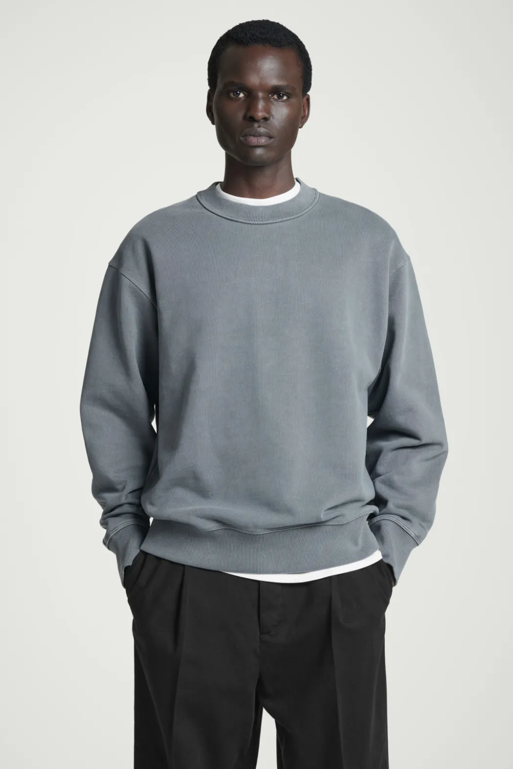 New COS FADED MOCK-NECK SWEATSHIRT WASHED BLACK