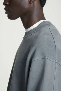 New COS FADED MOCK-NECK SWEATSHIRT WASHED BLACK