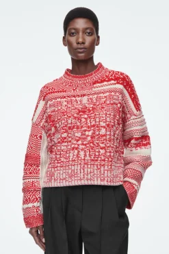 Outlet COS FAIR ISLE WOOL AND CASHMERE SWEATER RED / CREAM
