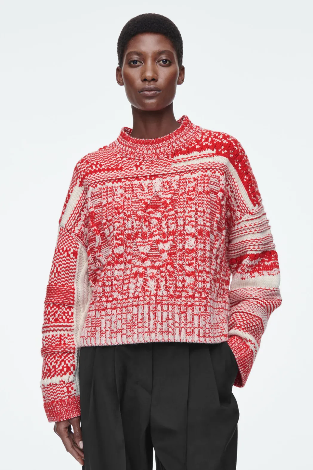 Outlet COS FAIR ISLE WOOL AND CASHMERE SWEATER RED / CREAM