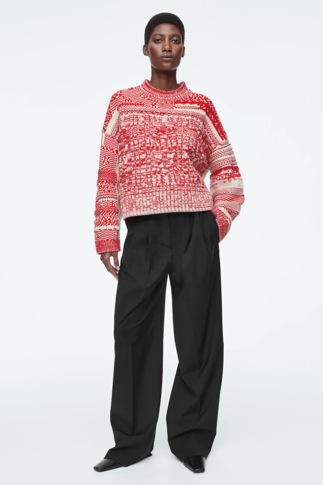 Outlet COS FAIR ISLE WOOL AND CASHMERE SWEATER RED / CREAM