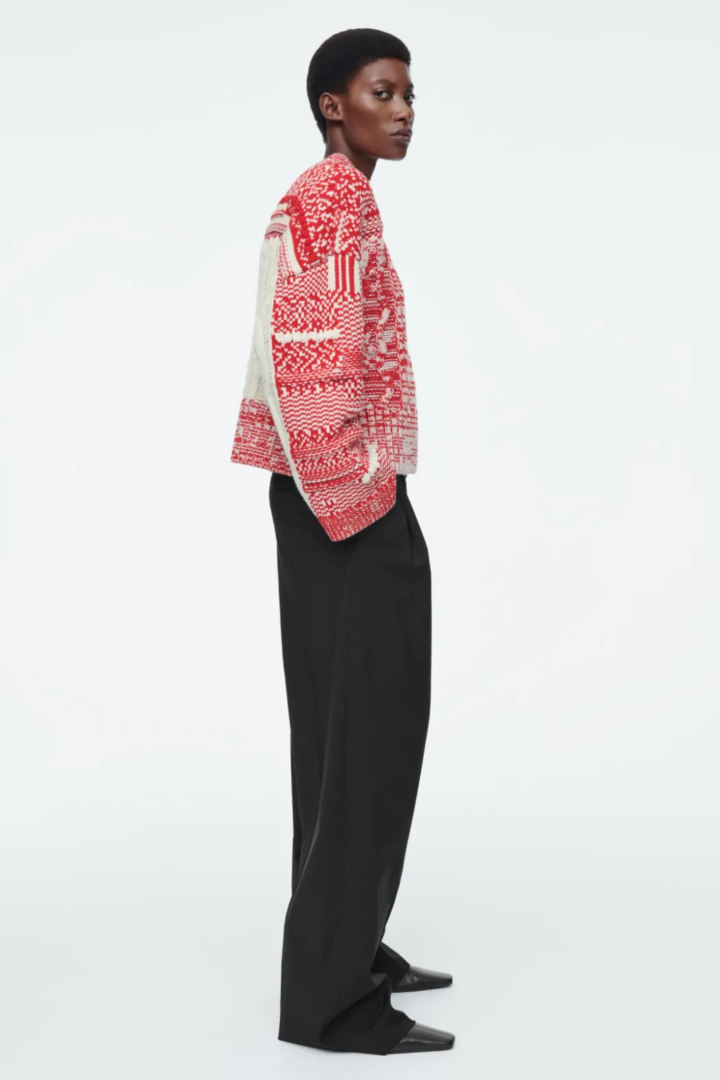 Outlet COS FAIR ISLE WOOL AND CASHMERE SWEATER RED / CREAM