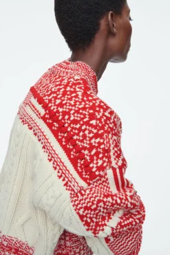 Outlet COS FAIR ISLE WOOL AND CASHMERE SWEATER RED / CREAM