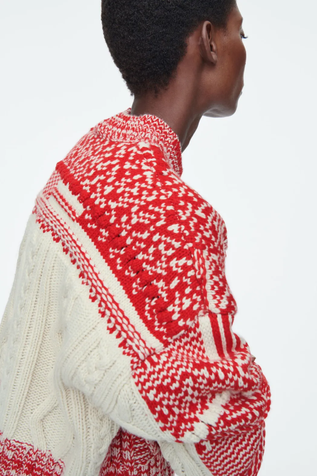Outlet COS FAIR ISLE WOOL AND CASHMERE SWEATER RED / CREAM