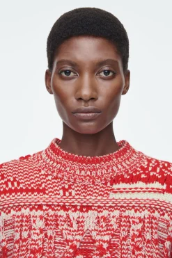 Outlet COS FAIR ISLE WOOL AND CASHMERE SWEATER RED / CREAM