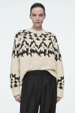 Discount COS FAIR-ISLE WOOL SWEATER IVORY / BLACK