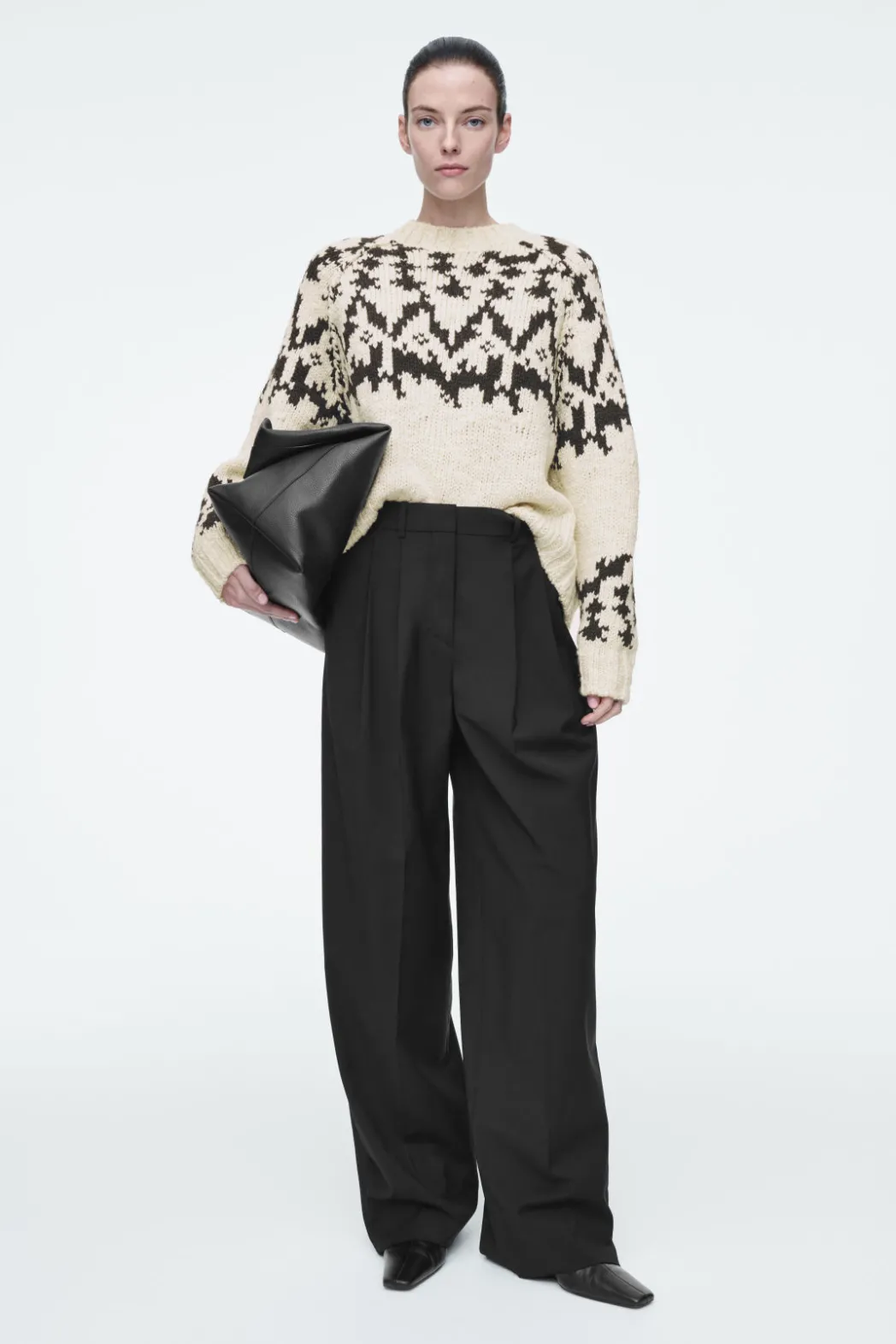 Discount COS FAIR-ISLE WOOL SWEATER IVORY / BLACK