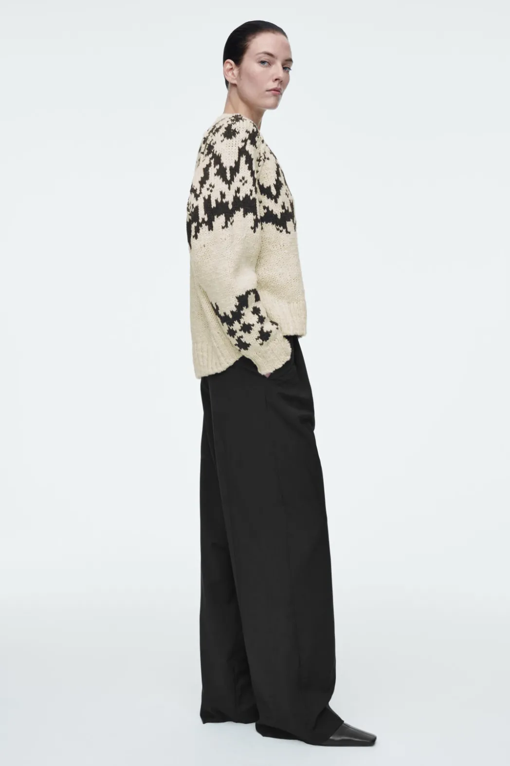 Discount COS FAIR-ISLE WOOL SWEATER IVORY / BLACK