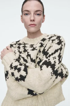 Discount COS FAIR-ISLE WOOL SWEATER IVORY / BLACK