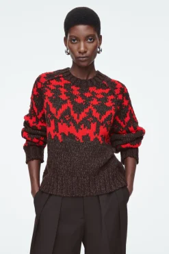 COS FAIR-ISLE WOOL SWEATER BROWN / RED