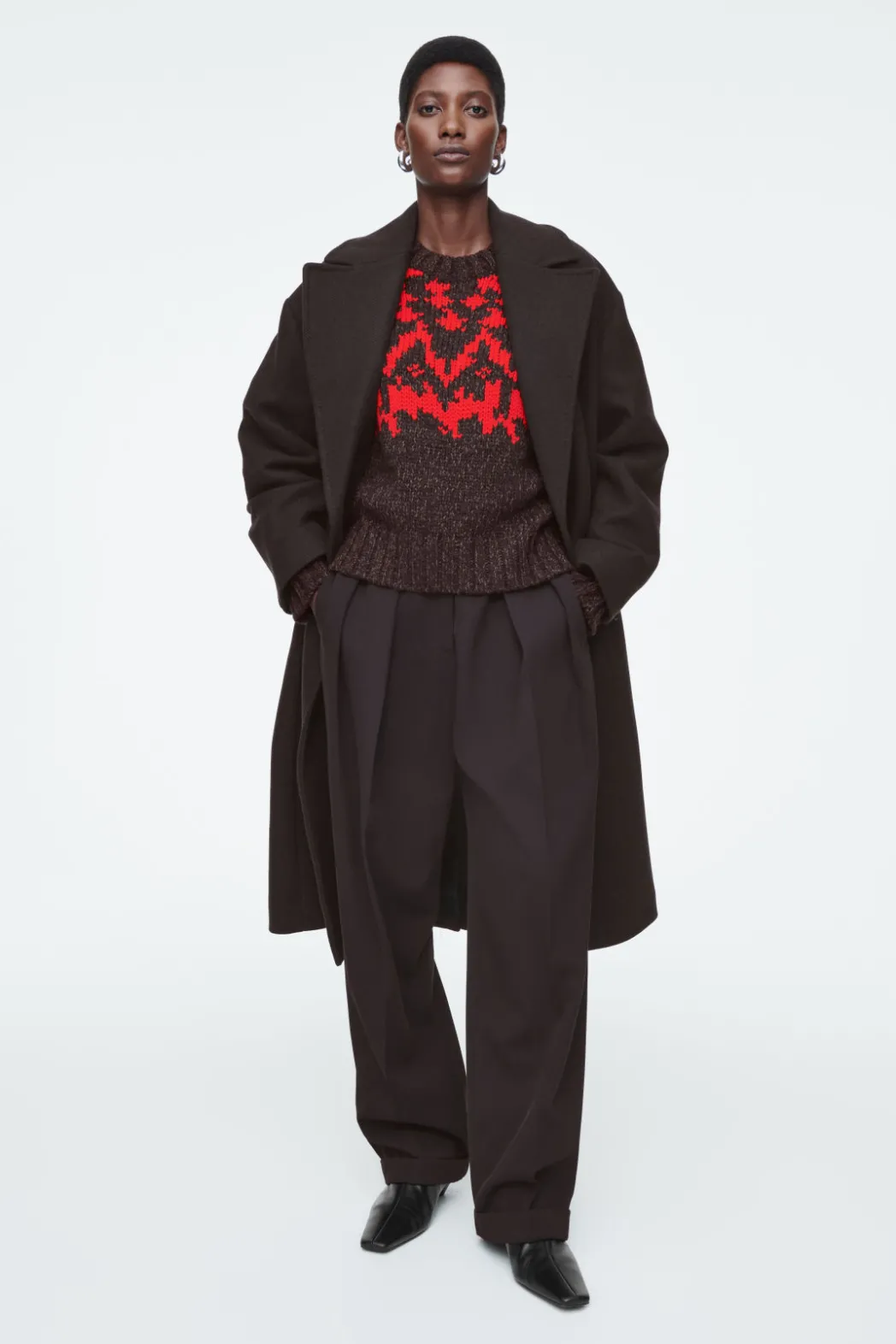 COS FAIR-ISLE WOOL SWEATER BROWN / RED