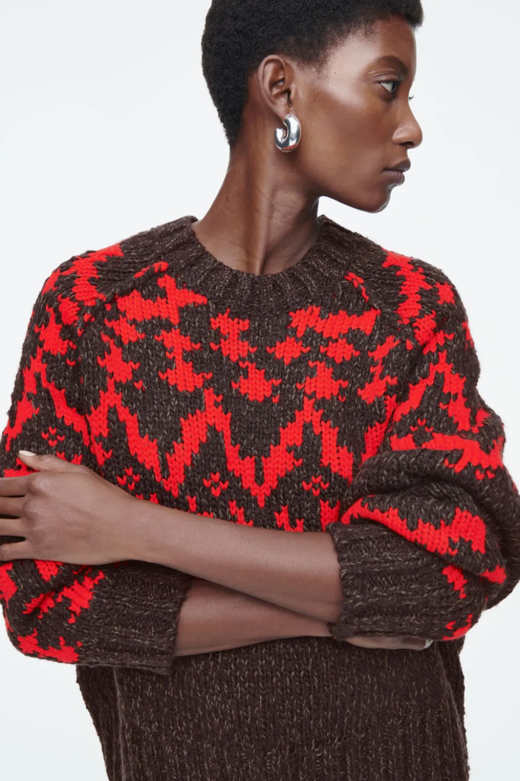 COS FAIR-ISLE WOOL SWEATER BROWN / RED