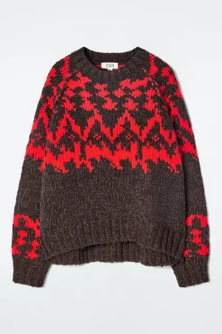 COS FAIR-ISLE WOOL SWEATER BROWN / RED