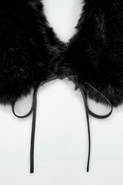 New COS FAUX FUR COLLAR BLACK
