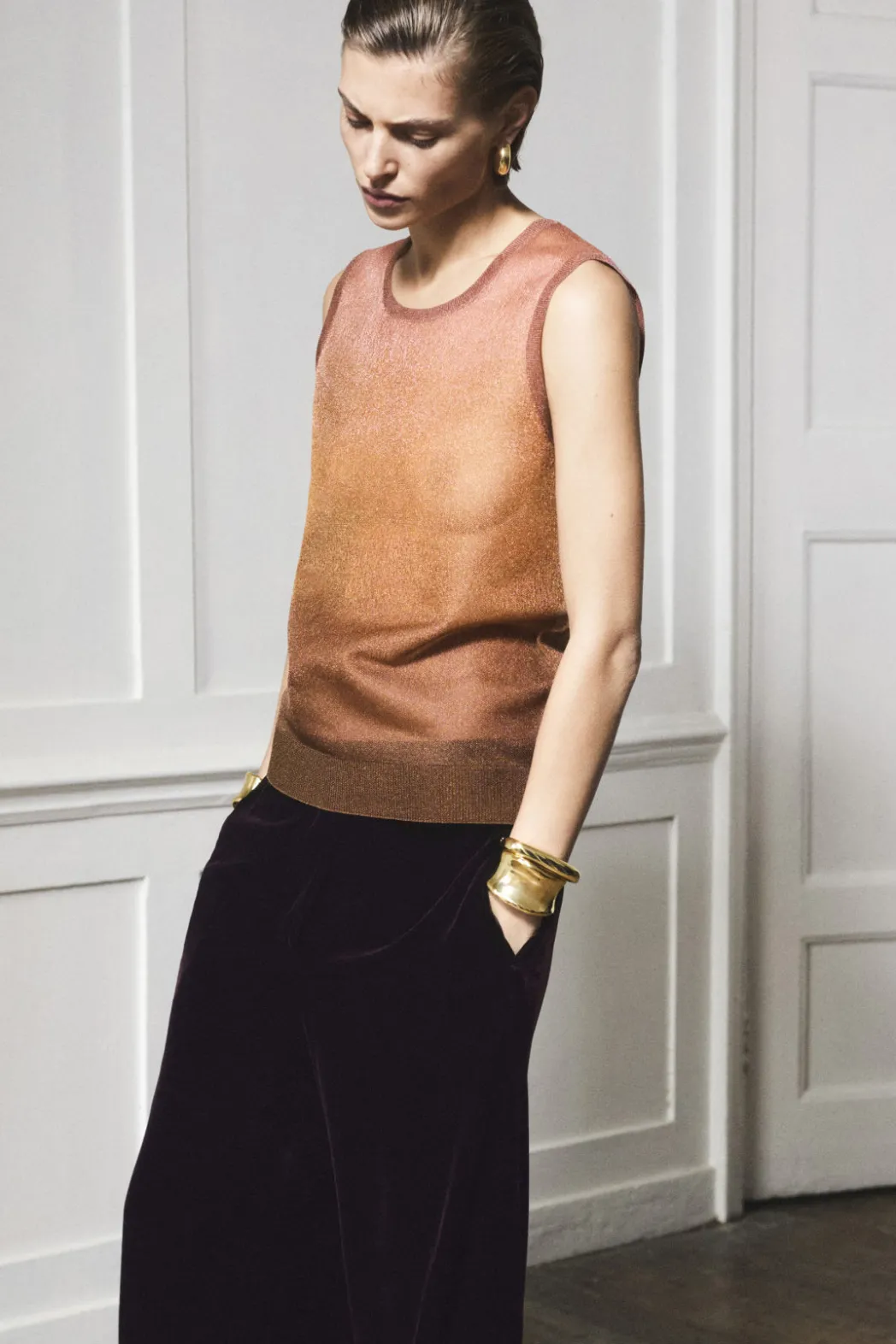 Best COS FINE-KNIT OMBRE TANK TOP BROWN