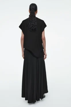 Discount COS FLARED ASYMMETRIC MIDI SKIRT BLACK