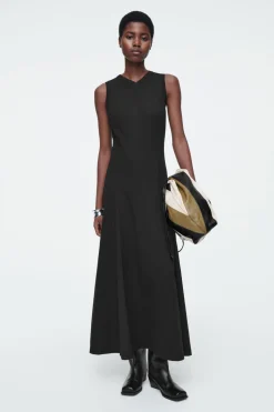 Clearance COS FLARED JERSEY MAXI DRESS BLACK
