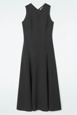 Clearance COS FLARED JERSEY MAXI DRESS BLACK