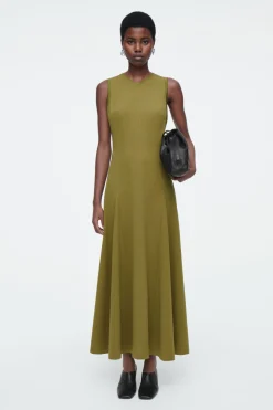 Online COS FLARED JERSEY MAXI DRESS GREEN
