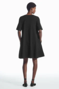 COS FLARED MINI T-SHIRT DRESS BLACK
