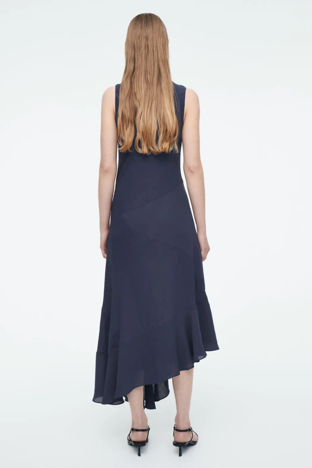 New COS FLOATY ASYMMETRIC MIDI DRESS NAVY
