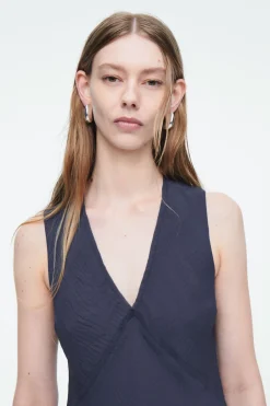 New COS FLOATY ASYMMETRIC MIDI DRESS NAVY