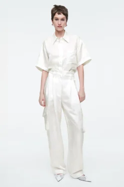 COS FLORAL JACQUARD UTILITY PANTS WHITE