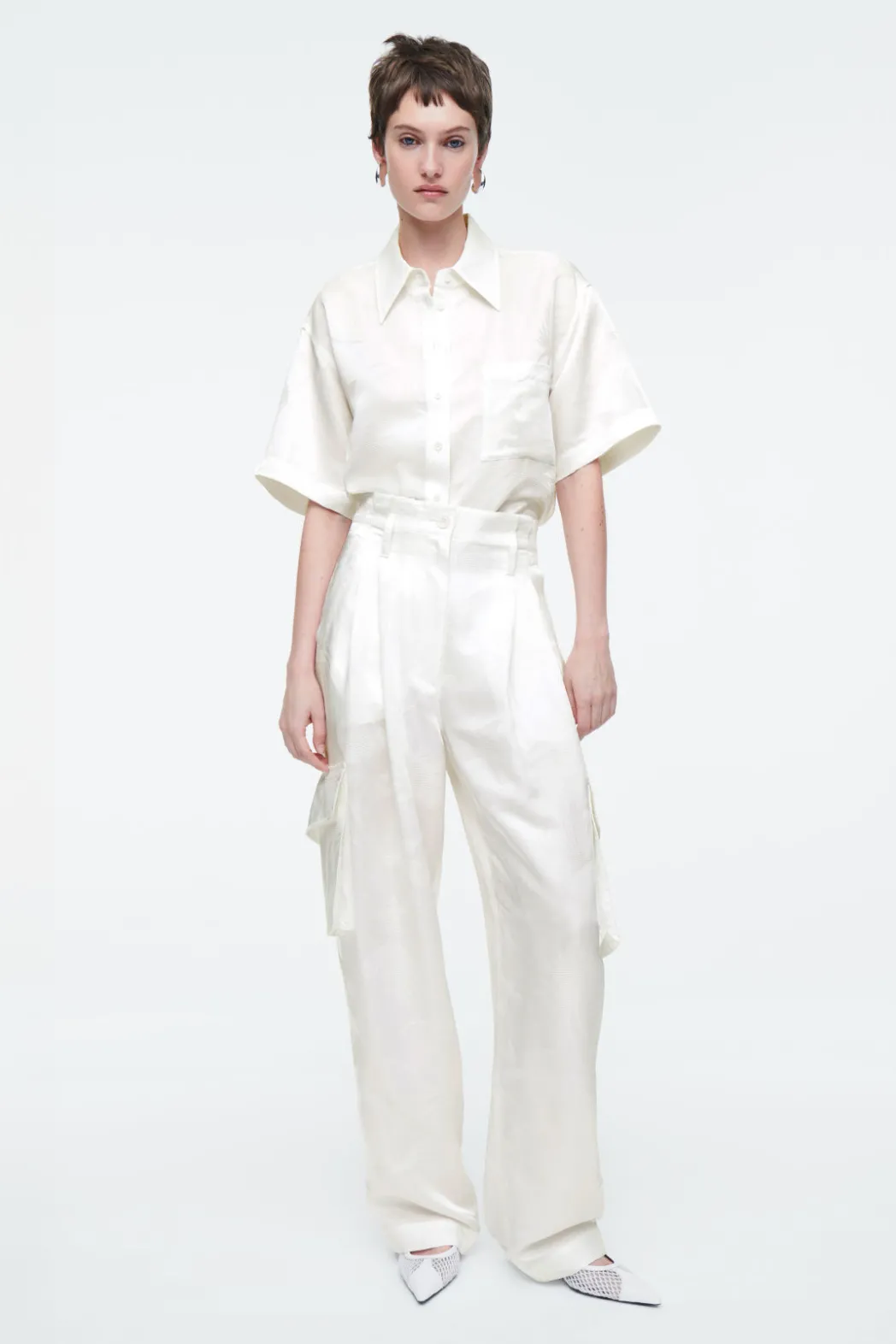 COS FLORAL JACQUARD UTILITY PANTS WHITE