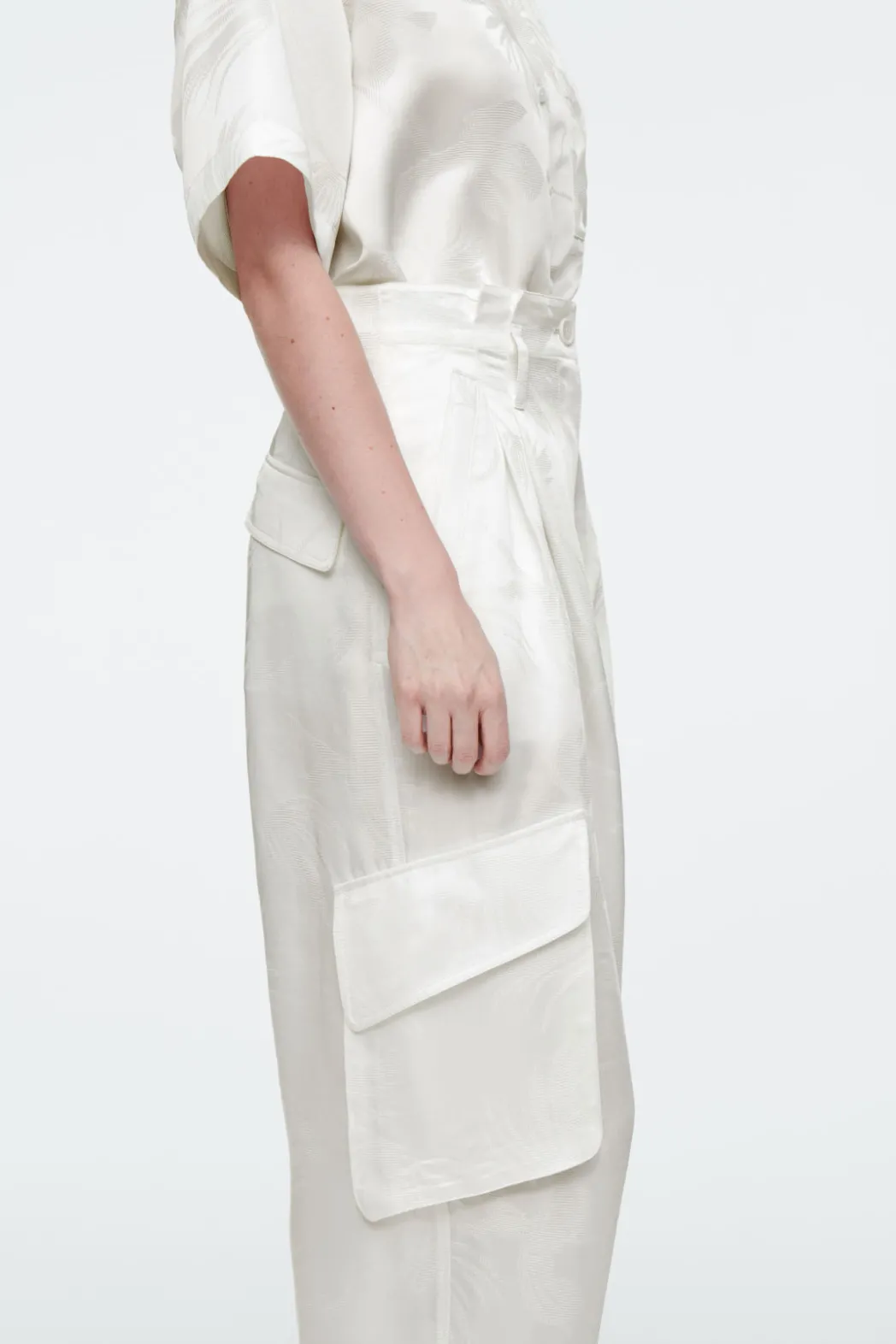 COS FLORAL JACQUARD UTILITY PANTS WHITE
