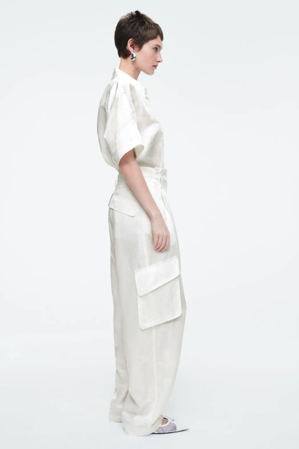 COS FLORAL JACQUARD UTILITY PANTS WHITE