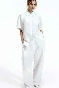 COS FLORAL JACQUARD UTILITY PANTS WHITE