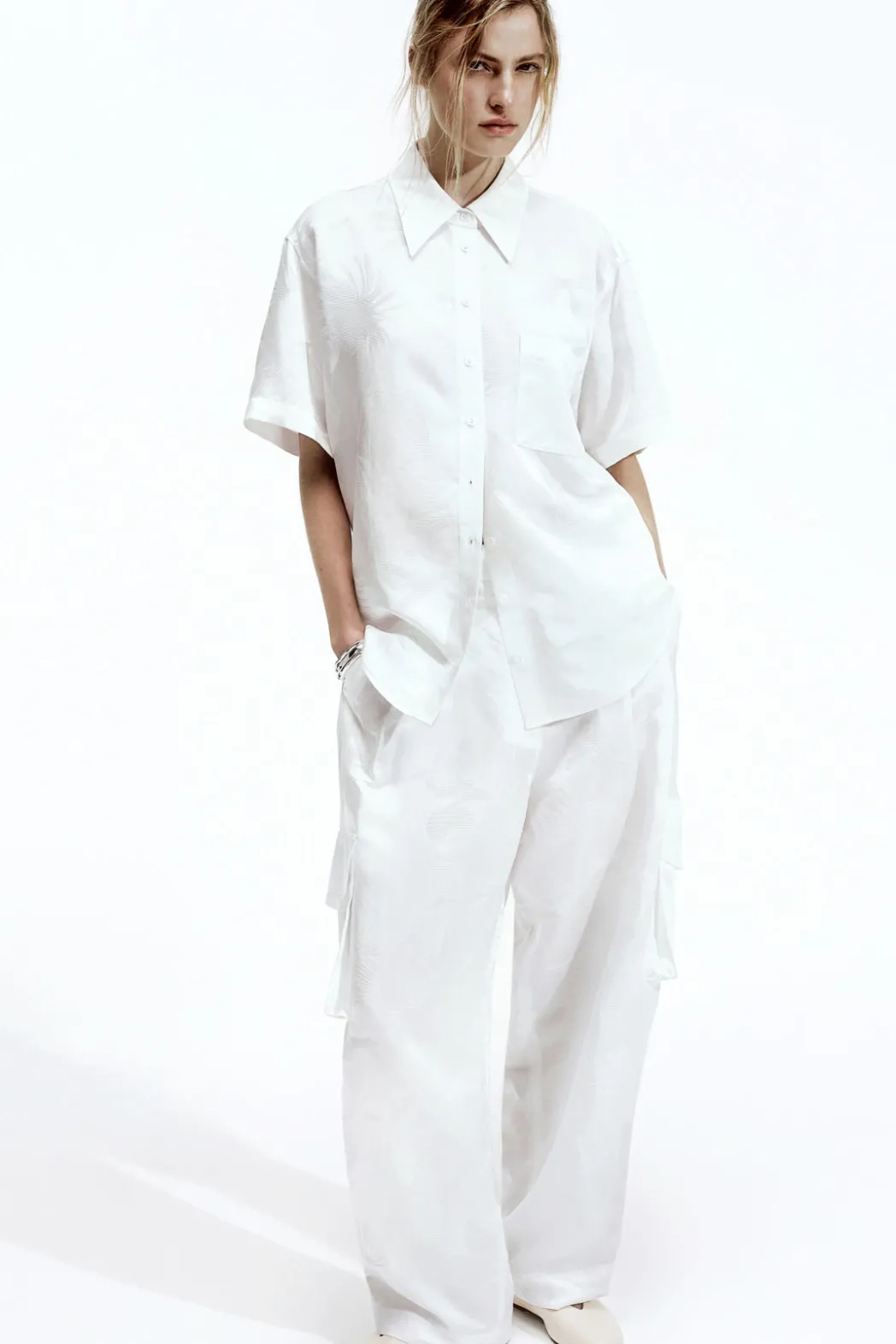 COS FLORAL JACQUARD UTILITY PANTS WHITE