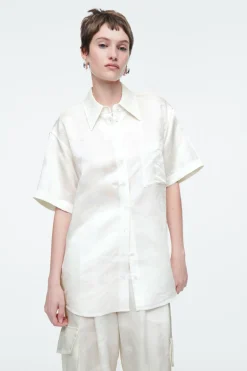 COS FLORAL-JACQUARD SHORT-SLEEVED SHIRT WHITE