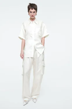 COS FLORAL-JACQUARD SHORT-SLEEVED SHIRT WHITE