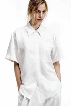 COS FLORAL-JACQUARD SHORT-SLEEVED SHIRT WHITE