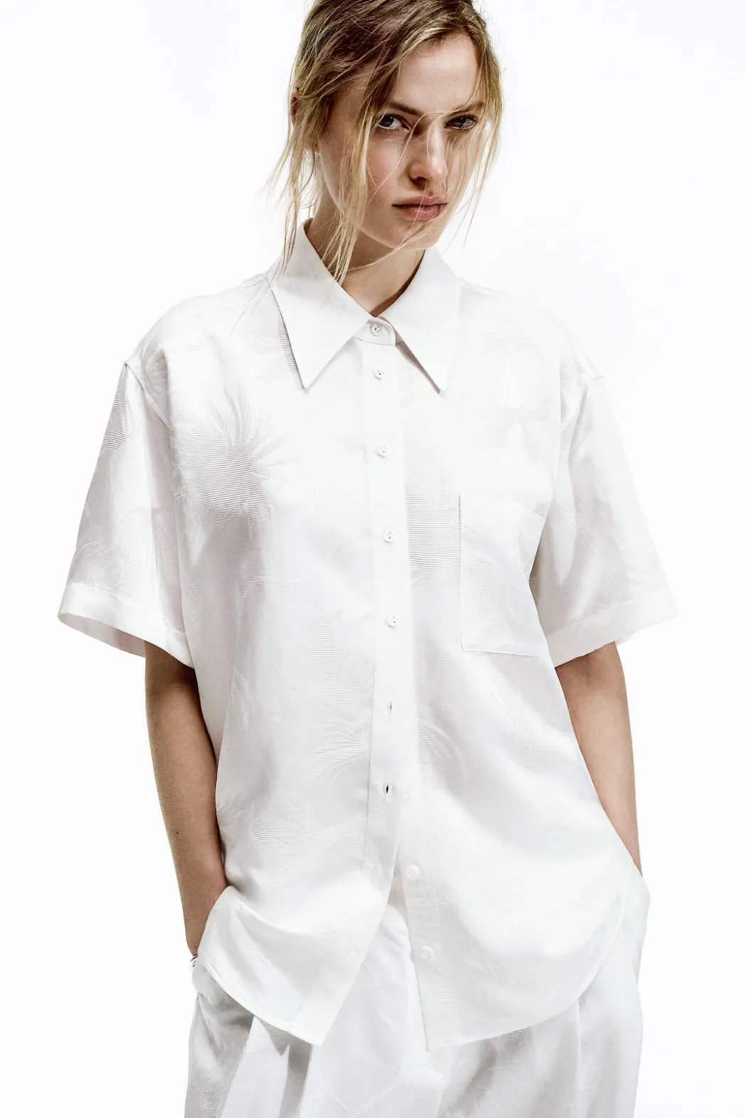 COS FLORAL-JACQUARD SHORT-SLEEVED SHIRT WHITE