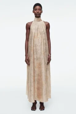 Best COS FLORAL-PRINT HALTERNECK A-LINE MAXI DRESS BEIGE / FLORAL PRINT