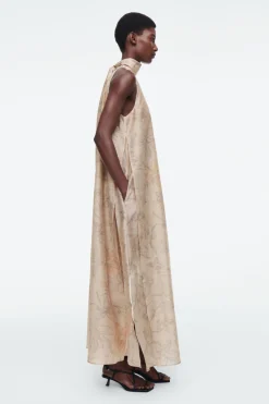 Best COS FLORAL-PRINT HALTERNECK A-LINE MAXI DRESS BEIGE / FLORAL PRINT