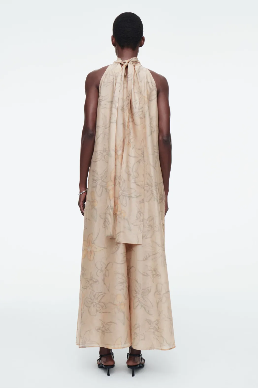 Best COS FLORAL-PRINT HALTERNECK A-LINE MAXI DRESS BEIGE / FLORAL PRINT