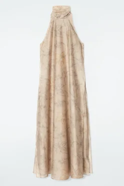 Best COS FLORAL-PRINT HALTERNECK A-LINE MAXI DRESS BEIGE / FLORAL PRINT