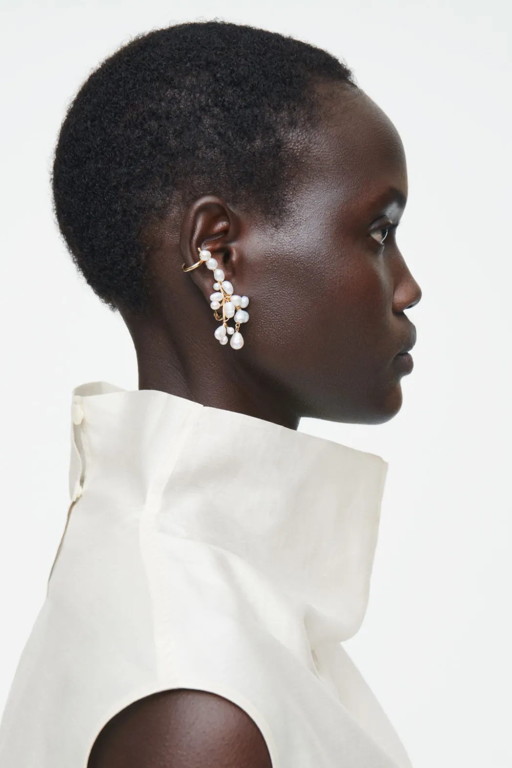 COS FRESHWATER PEARL CLIMBER EARRINGS GOLD
