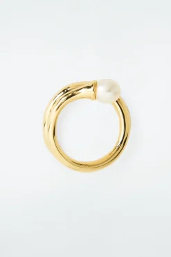 Clearance COS FRESHWATER PEARL COIL RING GOLD