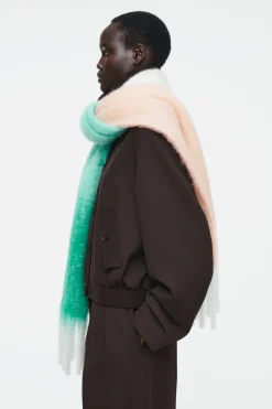 Online COS FRINGED BRUSHED-MOHAIR SCARF GREEN / IVORY / APRICOT