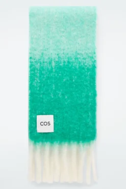 Online COS FRINGED BRUSHED-MOHAIR SCARF GREEN / IVORY / APRICOT