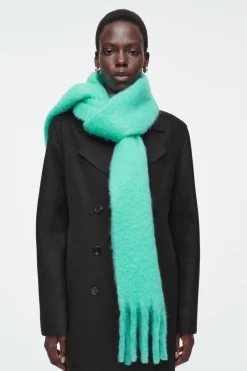 Best COS FRINGED BRUSHED-MOHAIR SCARF TURQUOISE