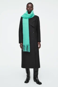 Best COS FRINGED BRUSHED-MOHAIR SCARF TURQUOISE