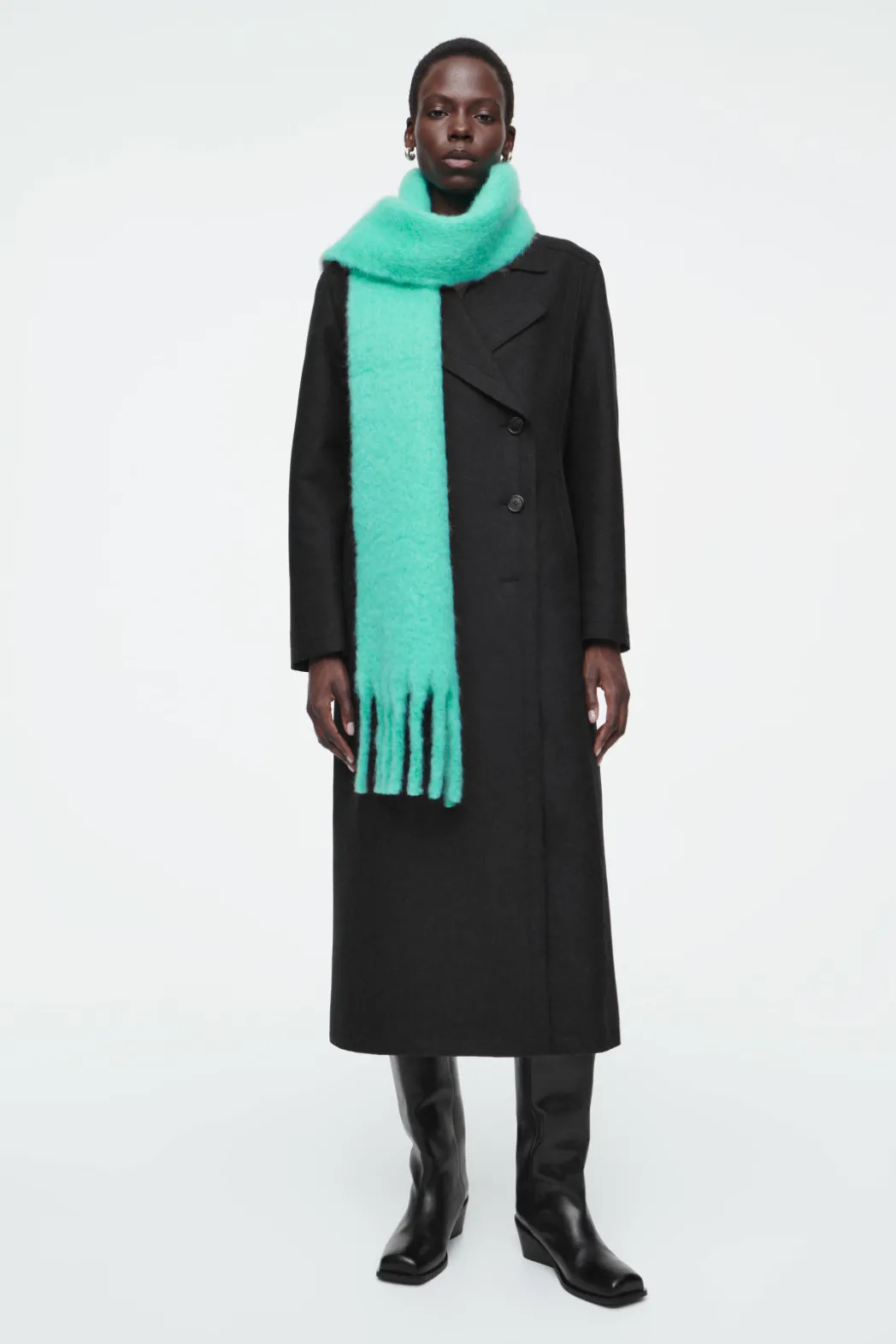Best COS FRINGED BRUSHED-MOHAIR SCARF TURQUOISE