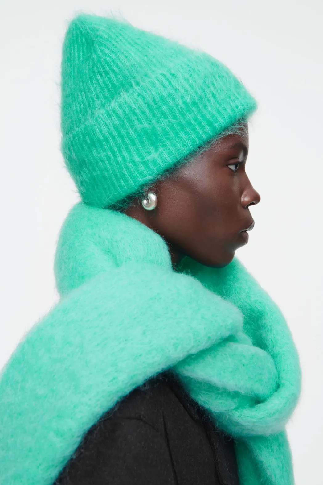 Best COS FRINGED BRUSHED-MOHAIR SCARF TURQUOISE