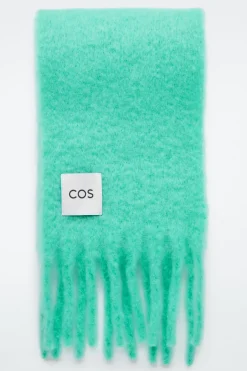 Best COS FRINGED BRUSHED-MOHAIR SCARF TURQUOISE